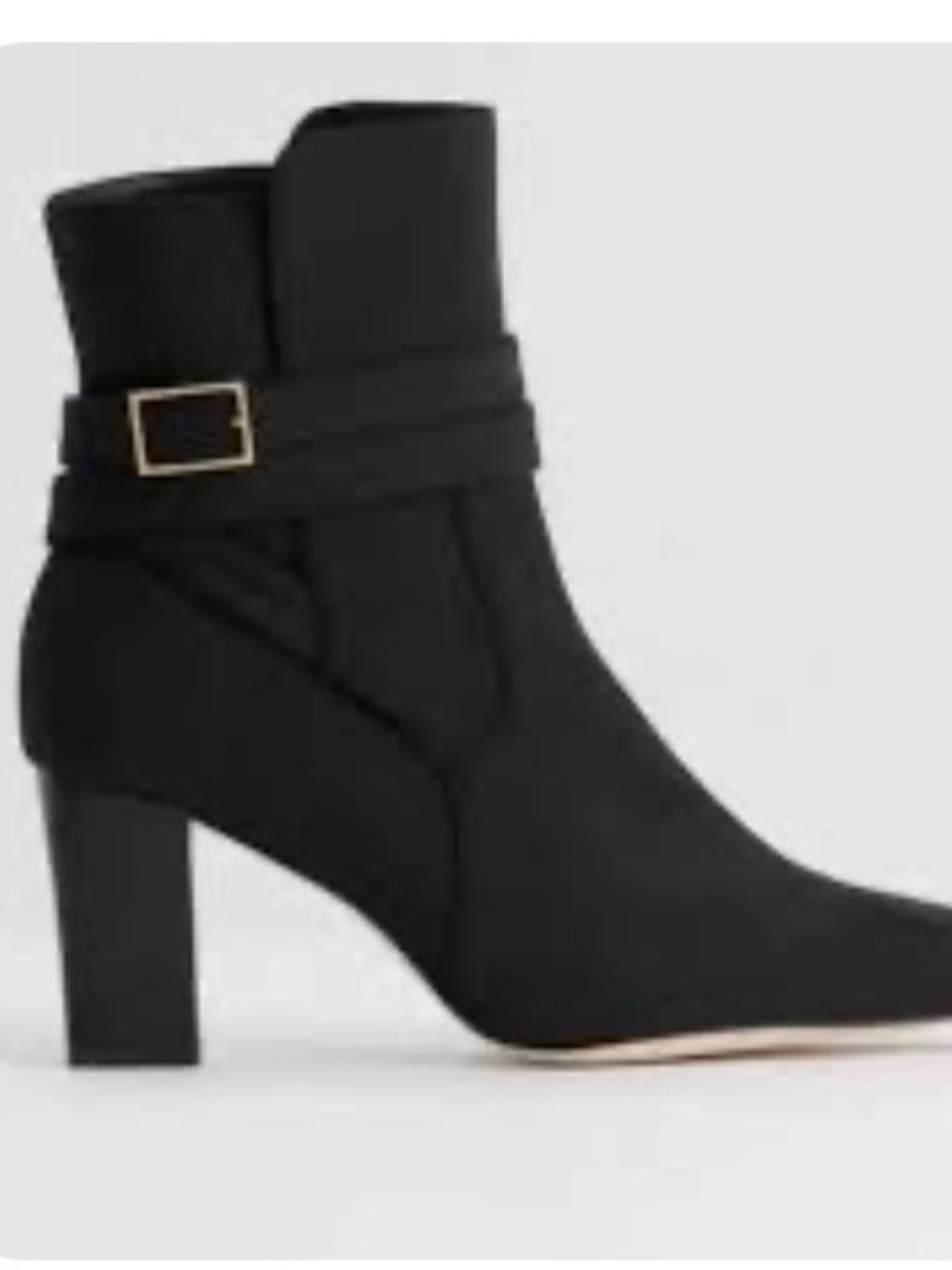 Good American Black Pointed Ankle Boot with Buckle Strap Detail
